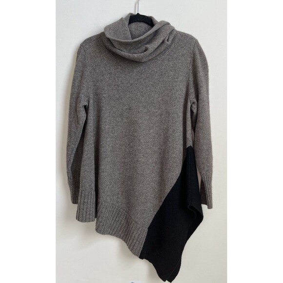 Eileen Fisher Yak & Merino Wool Colorblock Asymmetrical Cowl Neck Sweater - Picture 1 of 9